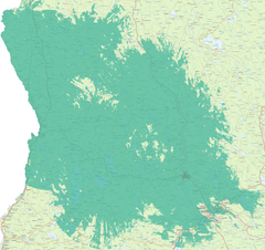 Kolari, Pello & Rovaniemi. Kuvassa vaaleampi vihreä väri kuvaa normaalia 4G-/5G-peruspeittoa, ja tummempi vihreä erityisen nopeaa, 3,5 GHz:n taajuudella toimivaa 5G-verkkoa.