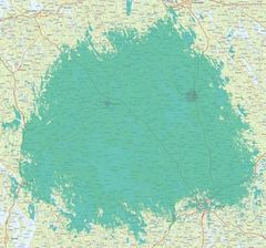 Kangasniemi ja Mikkeli. Kuvassa vaaleampi vihreä väri kuvaa normaalia 4G-/5G-peruspeittoa, ja tummempi vihreä erityisen nopeaa, 3,5 GHz:n taajuudella toimivaa 5G-verkkoa