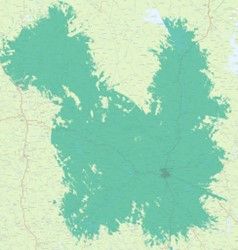 Kittilä, Sodankylä. Kuvassa vaaleampi vihreä väri kuvaa normaalia 4G-/5G-peruspeittoa, ja tummempi vihreä erityisen nopeaa, 3,5 GHz:n taajuudella toimivaa 5G-verkkoa.