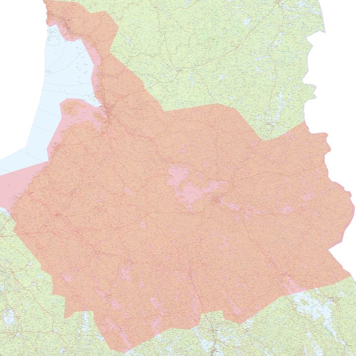 Kuvassa vaaleanpunaisella värjätty alue, jolta 3G-verkko sammutetaan viikosta 36 alkaen.
