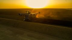 The windrow turner at its work, turning and irrigating the soil to provide optimal conditions to the bacteria to remove the oil