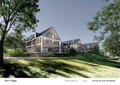 Arkkitehtitoimisto Sarc+Siggen havainnekuva Maarianrinteeseen suunnittelun spa-hotellin luonnossuunnitelmasta.