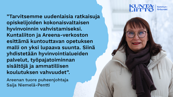 Naisen kuva ja tekstiä.