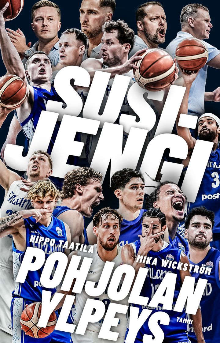 Alt-teksti: Kannen kuvassa koripallopelaajia ja iso teksti "Susijengi - Pohjolan ylpeys".