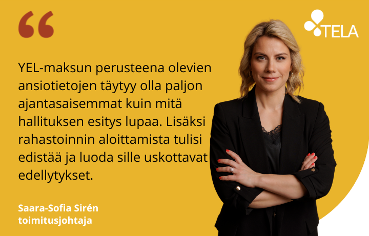 Tela vaatii muutoksia hallituksen YEL-uudistukseen