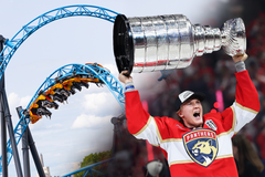 Florida Panthersin hyökkääjä Anton Lundell saapuu Stanley Cupin kanssa Linnanmäelle 10. elokuuta.