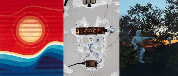 Matti Petäjä, 5/72, 1972, Teresa Fernández-Pello, Dictum Terminal, 2023, Erno Enkenberg, Beekeepers I, 2023.