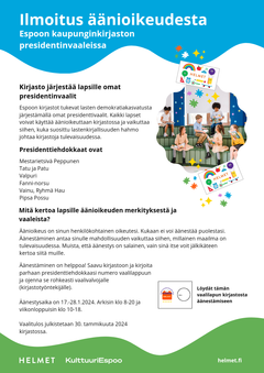 Ilmoitus äänioikeudesta Espoon kaupunginkirjaston presidentinvaaleissa