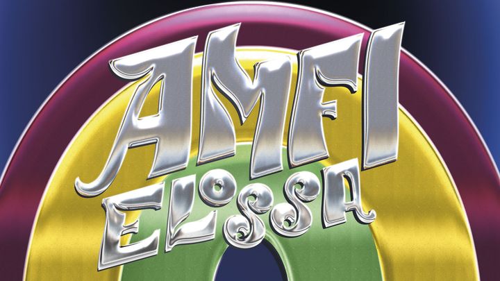 Kuvassa AMFI Elossa - tapatuman logo hopealla ja tasutalla metallin sävyinen sateenkaari