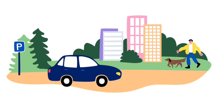 Illustration image of a car in an urban area.
