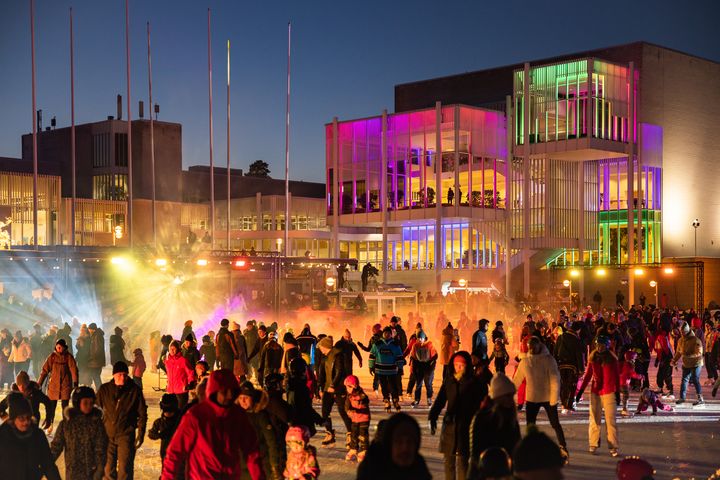 Ystäväluistelu-tapahtuma Tapiolan Jääpuutarhassa.