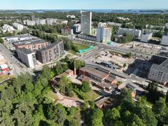 Flygbild över en byggplats i Ängskulla.