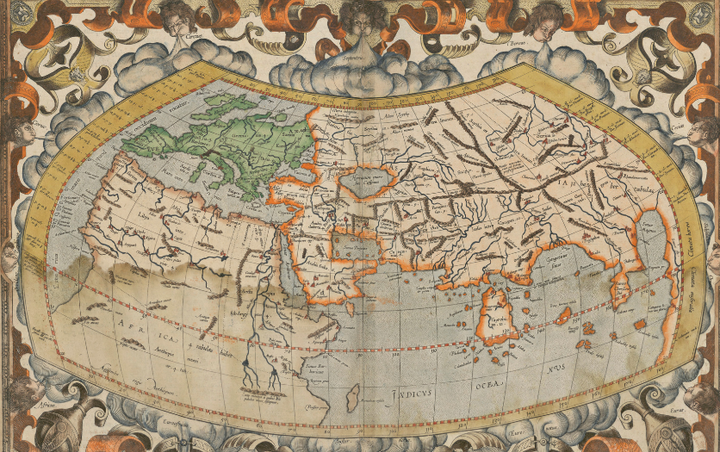 Sebastian Münsterin Ptolemaioksen maailmankartta vuodelta 1578. Lähde: digi.kansalliskirjasto.fi.