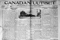 Canadan uutisten etusivu vuodelta 1915. Lehden mottona oli “sovinnollisuus yhteisissä, vapaus yksityisissä ja hyväntahtoisuus kaikissa asioissa”. Lähde: digi.kansalliskirjasto.fi.