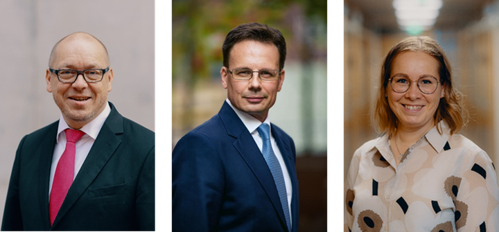 Överdirektörer för 2025–2029 hos Myndigheten för digitalisering och befolkningsdata: Pekka Rehn, Timo Salovaara och Noora Kallio