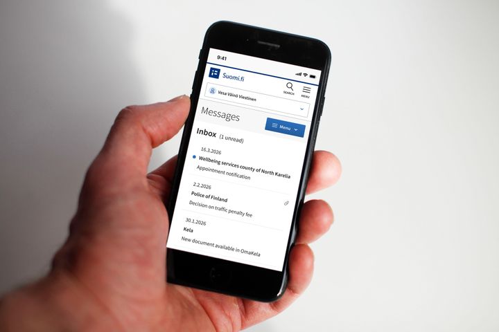 The image shows the view of the inbox for received messages in Suomi.fi Messages.