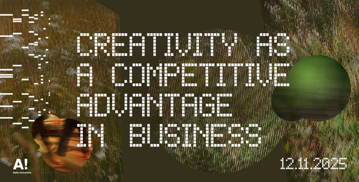 "Creativity as a competitive advantage in business" och datumet "12.11.2025" på en abstrakt bakgrund.