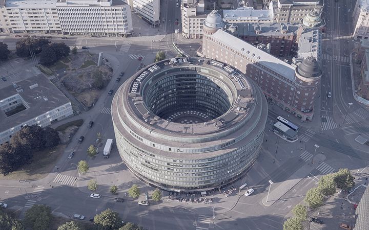 Ilmakuva Helsingissä sijaitsevasta Ympyrätalosta.