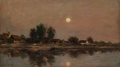 Charles-François Daubigny (1817–1878): The Rising Moon on the River Bank ; Village by the Light of the Moon, 1874. Finnish National Gallery / The Sinebrychoff Art Museum.