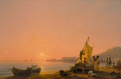 Båtar och människor på stranden.