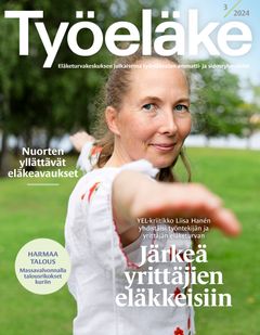 Kansikuva lehdestä, jossa henkilö katsoo suoraan kohti. Kuvan henkilö on Liisa Hanén ja lehden kansitekstissä lukaa "Järkeä yrittäjien eläkkeisiin".