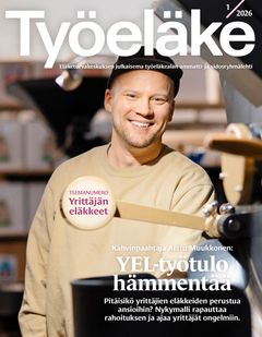 Maalsikuussa ilmestyneessä Työeläke-lehdessä yrittäjäteema, lehden kansikuvassa kahvipaahtajayrittäjä Arttu Muukkonen.