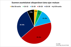 Pitkiä, yli 25-vuotisia lainoja on noin kolmannes kokonaisuudesta, kun niitä verrataan alkuperäisen laina-ajan mukaan.