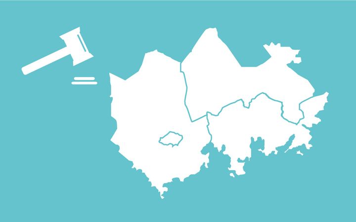 Graafinen kuva alueesta ja nuija osoittamassa päätöksentekoa
