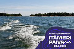Aaltoinen merimaisema Itämeripäivän logolla