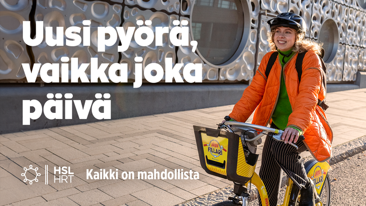 kuvassa on kaupunkipyöräilijä ja teksti uusi pyörä, vaikka joka päivä