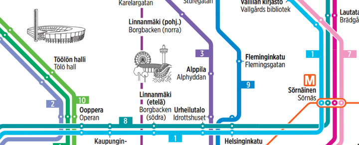 HSL:n marraskuussa 2025 julkaistavasta kartasta leikattu palanen