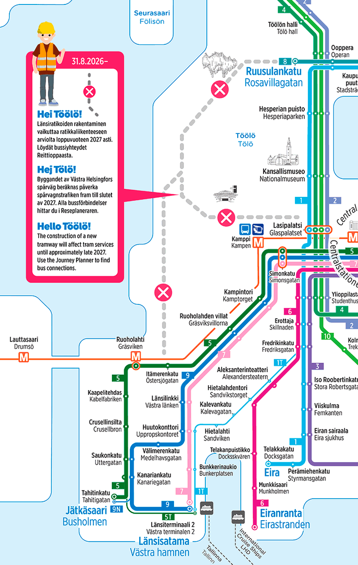 Reittimuutokset Töölössä ja Jätkäsaaressa 31.8. alkaen