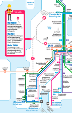 Reittimuutokset Töölössä ja Jätkäsaaressa 31.8. alkaen