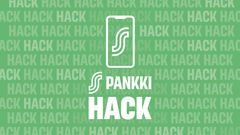 Vihreä tausta, jossa toistuu sana "HACK". Keskellä valkoinen pankkilogotyyppi ja teksti "S-PANKKI HACK".