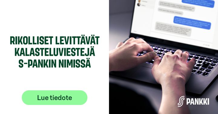 Kannettavan tietokoneen näytöllä näkyy viestikeskustelu, joka havainnollistaa sähköpostitse ja viesteillä tehtäviä kalasteluyrityksiä.