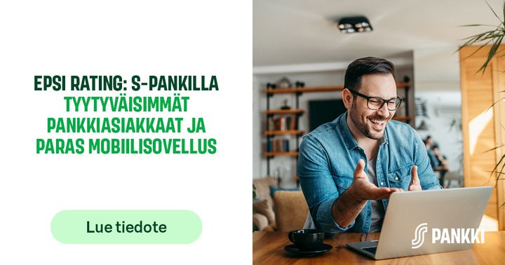 S-Pankin tiedotegrafiikka EPSI Rating -tuloksista: S-Pankilla tyytyväisimmät pankkiasiakkaat ja paras mobiilisovellus.
