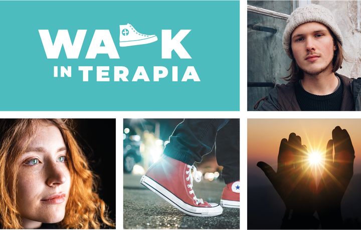 Walk in terapian logo sekä kuvakollaasi nuorista