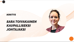 Alt-teksti: Kuvassa henkilön kasvokuva, teksti "Sara Toivakainen StaffPoint-konsernin uudeksi kaupalliseksi johtajaksi".