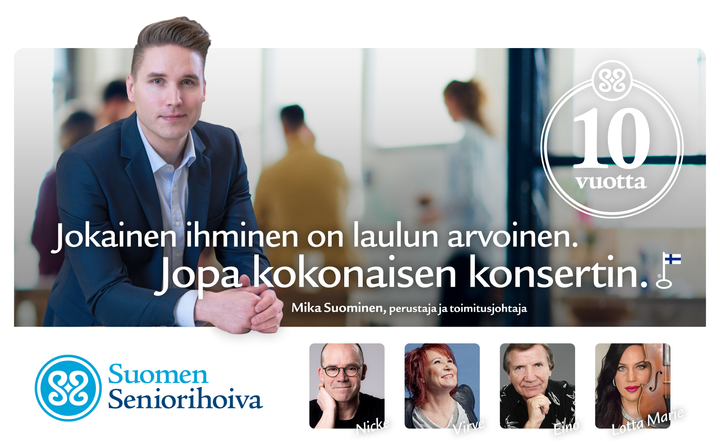 Suomen Seniorihoiva järjestää 10-vuotisjuhlakonsertin Espan lavalla torstaina 13.7. klo 16-19.