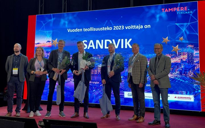 Vuoden teollisuusteko tunnustus jaettiin 26.9.2023 Alihankinta -tapahtuman yhtedessä Tampereella. Tämän vuoden palkinto ojennettiin Sandvikille muun muassa laajan ja vaikuttavan verkostotyön tekemisestä.