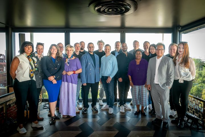 Alt text: A group photo of the International Emmy Awards semifinal judging panel for sports documentaries in Tampere, Finland.