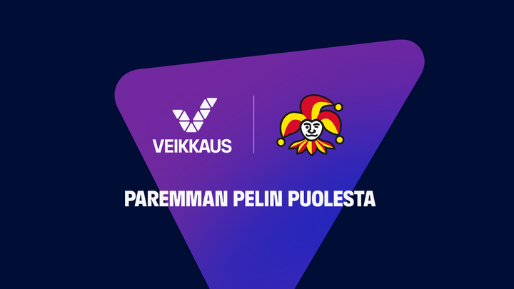 Kolmion muotoinen logo, jossa Veikkauksen ja Jokerin tunnukset, sekä teksti "Paremman pelin puolesta".