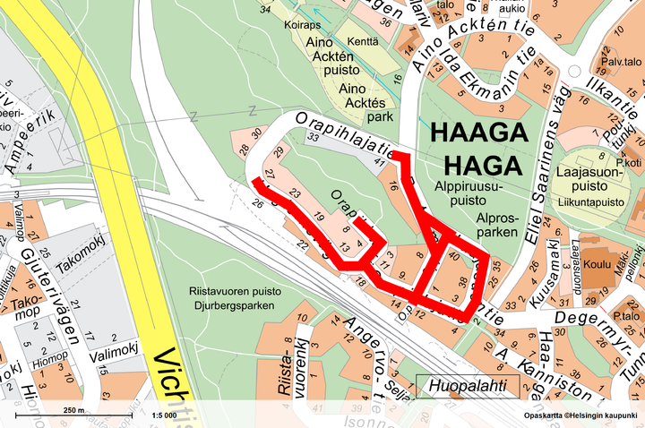 Urakka-alue merkattuna karttaan.