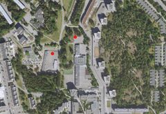 Ilmakuvassa paviljonkien alustava sijainti ja lähiympäristöä