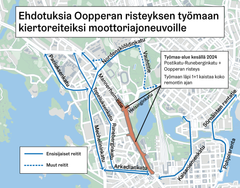 Ehdotuksia Oopperan risteyksen työmaan kiertoreiteiksi moottoriajoneuvoille