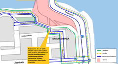 Pyöräily on Kruununhaassa kiertoreitillä arviolta kesä-heinäkuun 2024 vaihteeseen saakka.