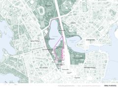 Karttakuva, jossa esitetty suunnittelu- ja tarkastelualueiden rajat.