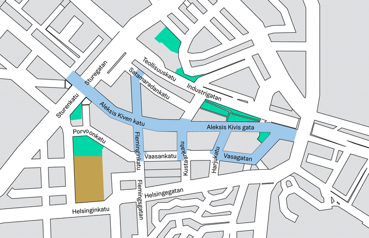 Street works on Aleksis Kiven katu, Fleminginkatu, Kustaankatu, Vaasankatu, Harjukatu and Kinaporinkatu.