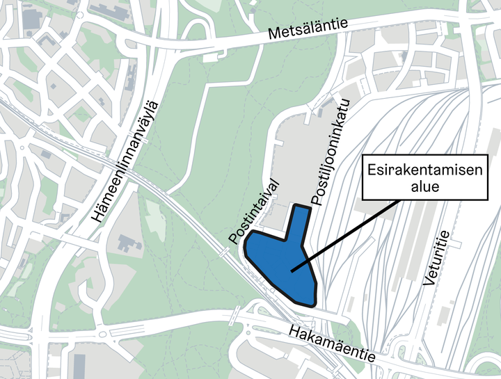 Kartta Eteläisen Postipuiston urakka-alueesta.