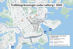 Karta över begränsningarna i Helsingfors stadskärna valborg 2025.